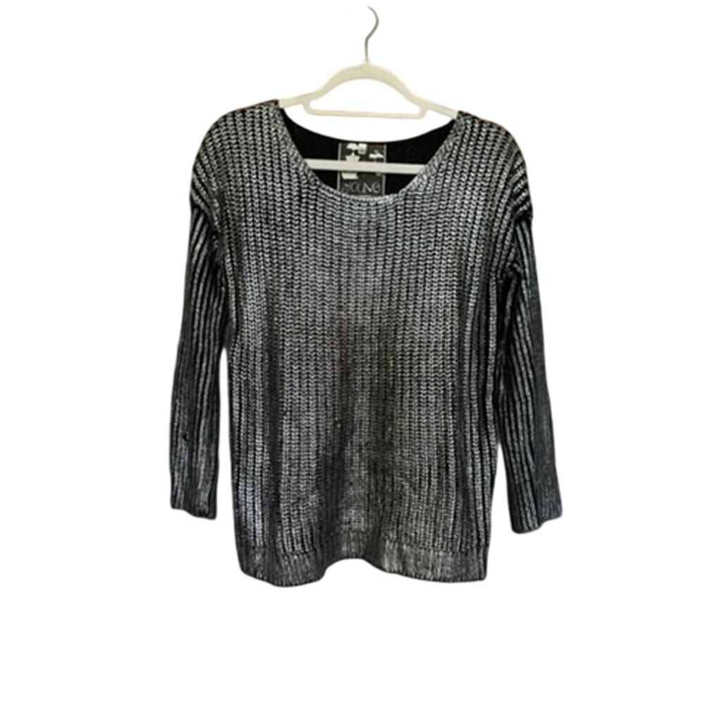 Young Fabulous & Broke Black and Metallic Silver Chunky Knit Sweater XS/S